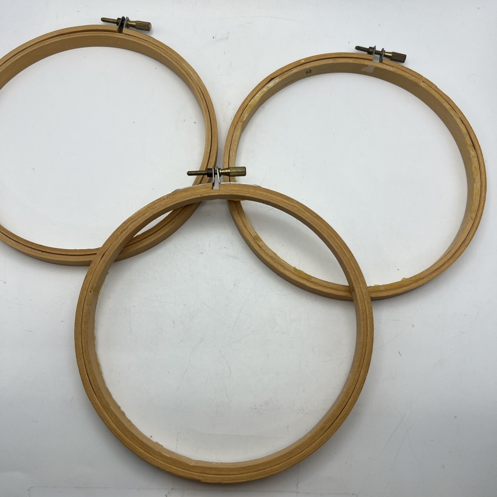 Lot Of 3 Wood Embroidery Frame Hoops Screw Closure 6" Cross Stitch